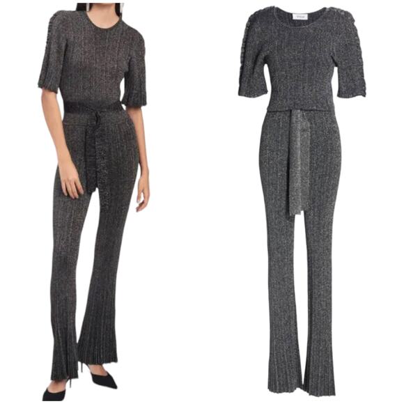 DEREK LAM 10 CROSBY NWT Kailani Ruffle Sleeve Knit Jumpsuit Size L NO BELT - Picture 2 of 11